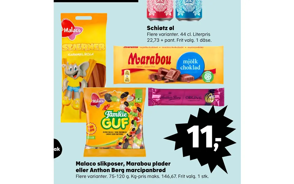 Sweet gifts for New Year 2024 (45) Kvickly Schioetz oel Malaco slikposer Marabou plader eller Anthon Berg marcipanbroed 30809425 large